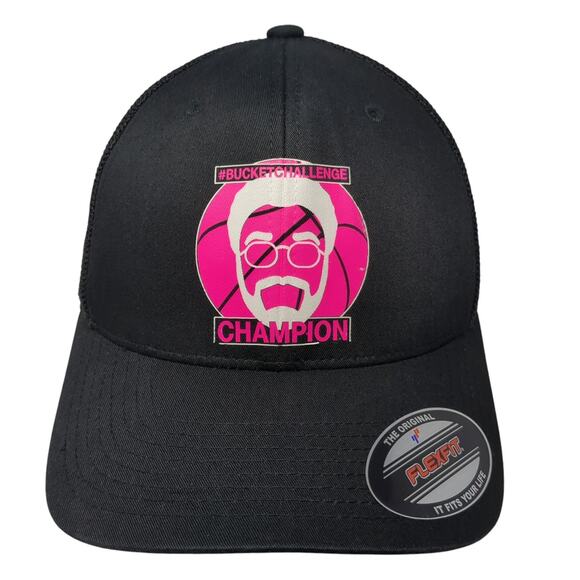 Bucket Challenge Champion Fitted Trucker Hat Black OS Adjustable Mesh Flexfit - Picture 1 of 9
